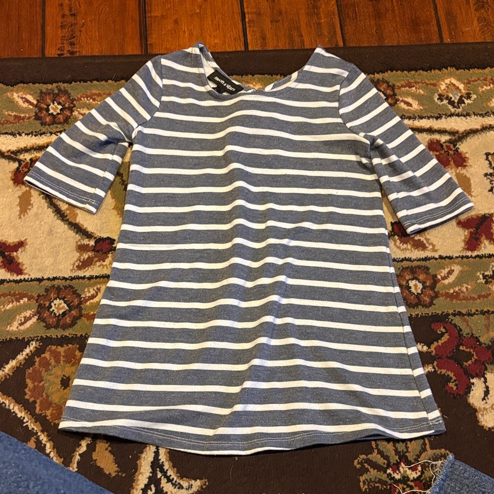 Moon & Stars Striped Blue and White Kids Dress